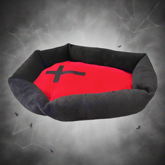 Vampire Coffin Pet Bed – Plush Washable Cat & Dog Bed for Halloween, Gothic Home & Cosplay Decor