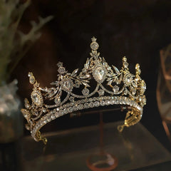 Vintage Victorian-Inspired Bronze Gold Crystal Bridal Tiara Crown — Rhinestone Pageant & Princess Headpiece for Wedding, Prom & Cosplay
