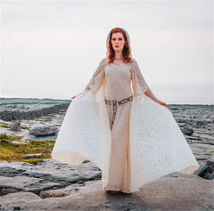 Women’s Celtic Elven Queen Lace Dress & Hooded Cloak Set – Medieval Renaissance Fair & Cosplay Costume