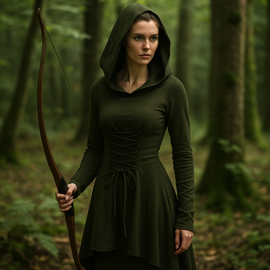 Women’s Hooded Lace-Up Archer Cloak Dress – Medieval Renaissance Cosplay