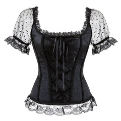 Women’s Lace-Embroidered Off-Shoulder Overbust Corset Blouse – Victorian Renaissance Fantasy Bustier Top