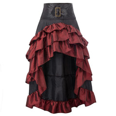Women’s Steampunk Gothic High-Waist Ruffled Bustle Skirt with Belt – Victorian Pirate & Renaissance Cosplay Costume