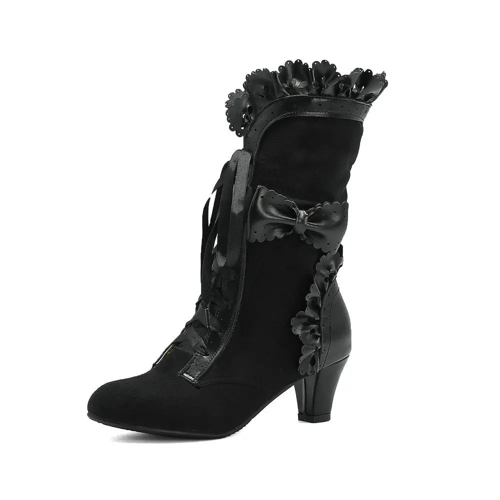 Women's Vintage Victorian Lace-Up Boots – Gothic Lolita Ruffle Trim High Heel Cosplay Shoes
