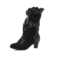 Women's Vintage Victorian Lace-Up Boots – Gothic Lolita Ruffle Trim High Heel Cosplay Shoes